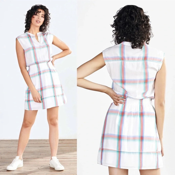 Hatley White Southern Plaid The Abbey Lyocell Mini Shirt Dress Size Small - Picture 1 of 11